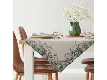 376881 gobelinovy obrus na stol so snezienkami 100 x 100 cm