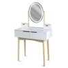 Öltözőasztal ovális LED-es tükörrel és bézs színű székkel