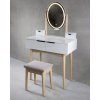 Öltözőasztal ovális LED-es tükörrel és bézs színű székkel