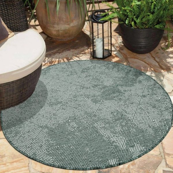 Obojstranný okrúhly koberec na terasu DuoRug 5845 zelený — Dekorstudio.sk