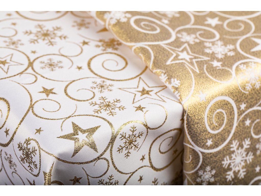 Luxusný Vianočný obrus s hviezdami - zlatý SW5 - dekorstudio.sk