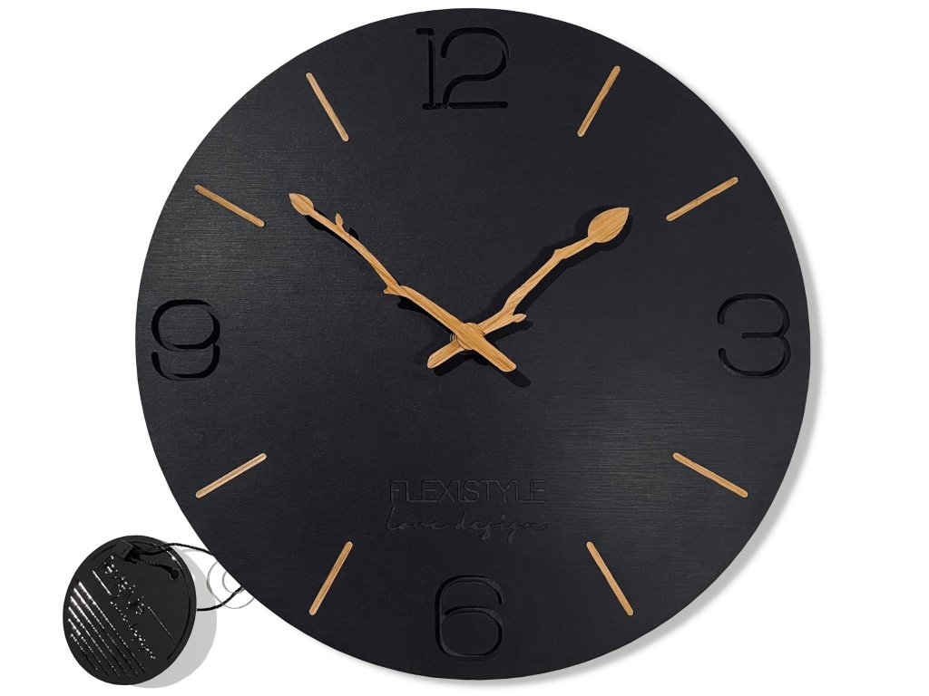 Moderné drevené hodiny EKO Branch čierne 30cm