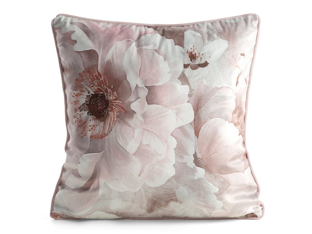 Zamatová dekoračná obliečka na vankúš FLORINA v svetloružovej farbe, 45 x 45 cm