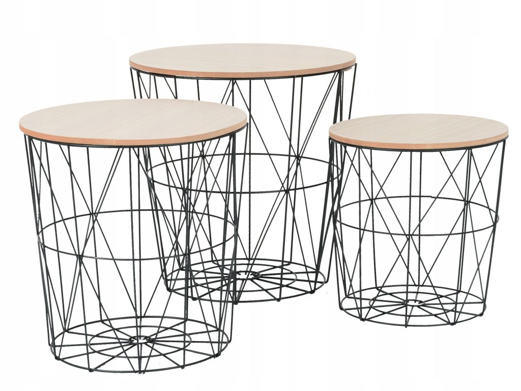 3-dielny Set dekoračných stolíkov Round Hill čierne