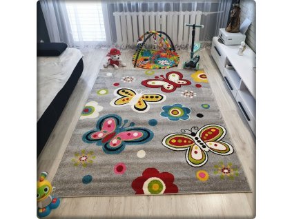 Detský koberec KIDS - Sivý s motýľami