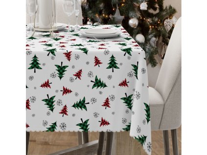 Vianočný obrus s potlačou stromčekov D549-780