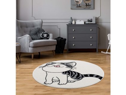Okrúhly detský koberec SAVANA - Mačička 9373