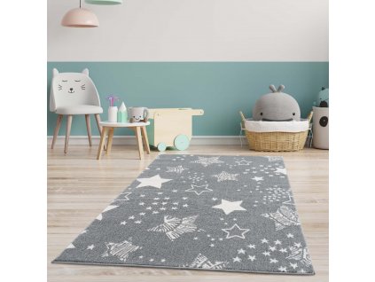 Detský koberec ANIME - vzor 9387 Sivé hviezdy