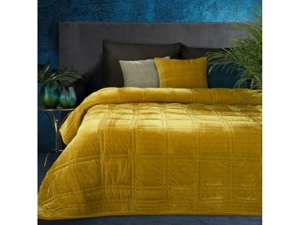 Luxusný zamatový prehoz na posteľ KRISTIN2 v horčicovej farbe