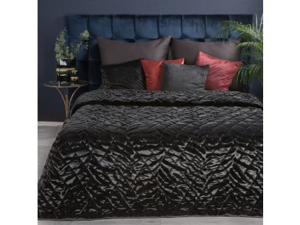 Zamatový prehoz na posteľ KRISTIN3 v čiernej farbe