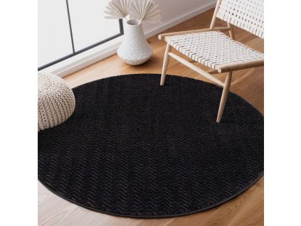 Okrúhly jednofarebný koberec FANCY 805 -  čierny