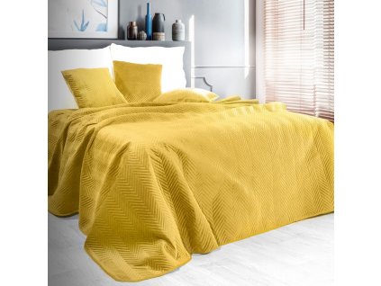 Zamatový prehoz na posteľ SOFIA v horčicovej farbe