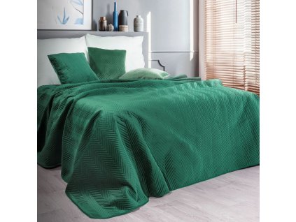 Zamatový prehoz na posteľ SOFIA v tmavo zelenej farbe