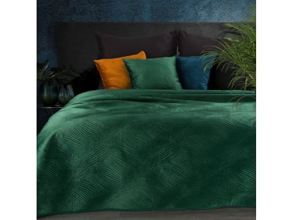 Zamatový prehoz na posteľ NKL-06 v tmavo zelenej farbe