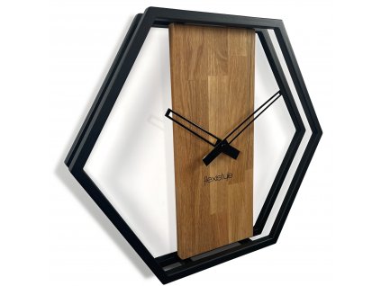 Kovové hodiny s dubovým drevom LOFT HEXAGON