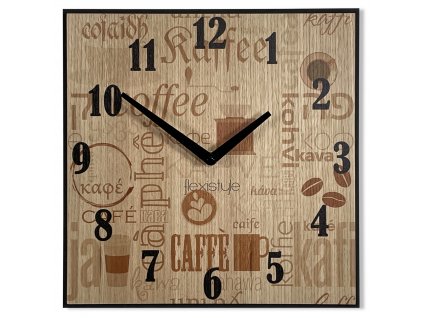 Drevené hodiny do kuchyne Káva