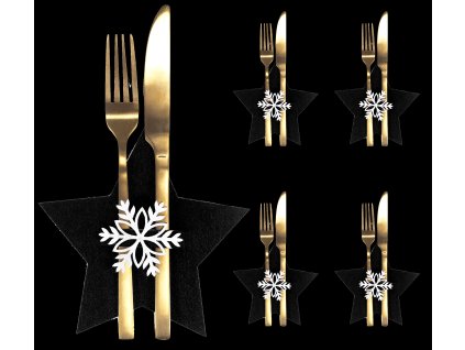 Vianočný obal na príbor čierna hviezda - sada 4ks