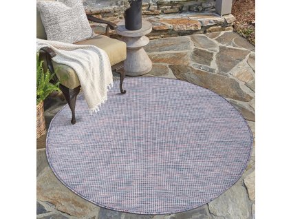 Šnúrkový okrúhly koberec PALM B2778A modro ružový