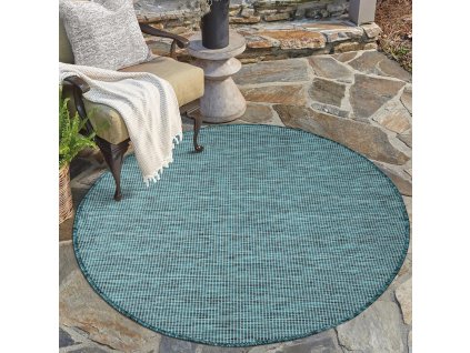 Šnúrkový okrúhly koberec PALM B2778A modrý