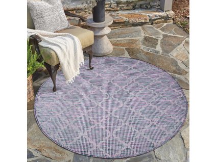 Šnúrkový okrúhly koberec PALM B3069A modro ružový