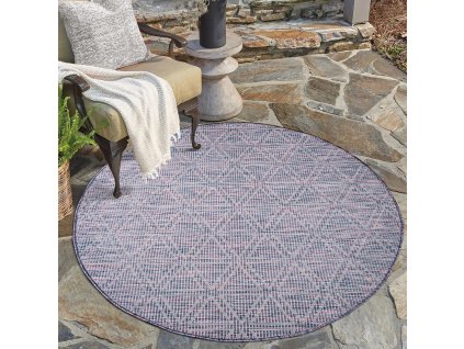 Šnúrkový okrúhly koberec PALM B3073A modro ružový
