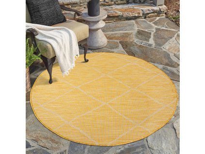 Šnúrkový okrúhly koberec PALM B3075A žltý