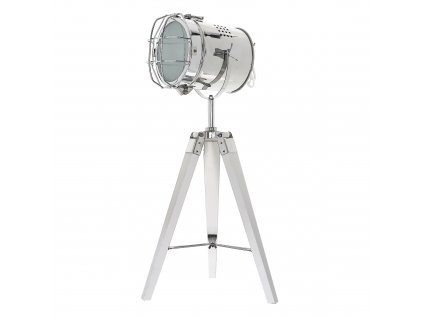 Podlahová lampa TRIPOD na bielej trojnožke s chrómovaným tienidlom