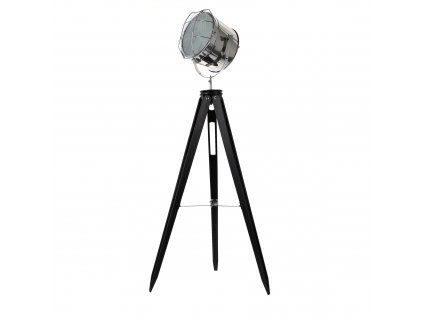 Podlahová lampa TRIPOD na čiernej trojnožke s chrómovaným tienidlom 153cm