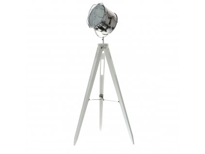 Podlahová lampa TRIPOD na bielej trojnožke s chrómovaným tienidlom 153cm