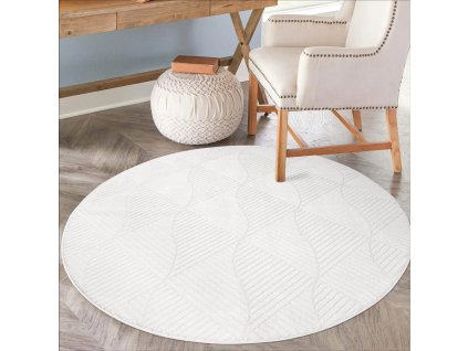 Jednofarebný okrúhly koberec FANCY 904 smotanovo biely