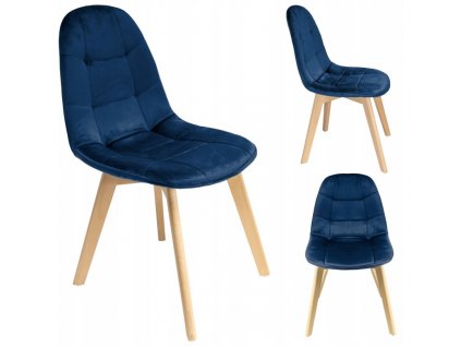 Zamatová jedálenská stolička COLIN tmavo modrá