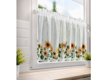 Kuchynská záclonka HELIA zdobená kvetinovou potlačou a čipkou 150 x 60 cm