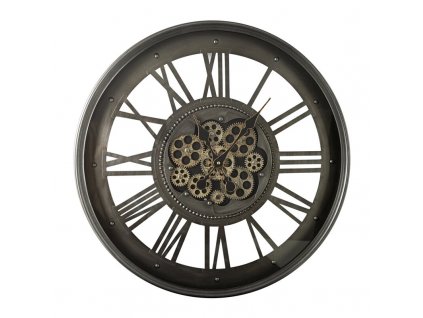 Retro nástenné hodiny s rímskymi číslicami a pohyblivými ozubenými kolesami
