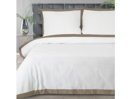 Exkluzívne posteľné obliečky LAURA - biele s hnedým lémom