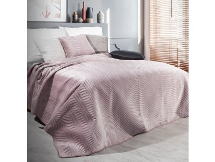 Zamatový prehoz na posteľ SOFIA v púdrovoružovej farbe