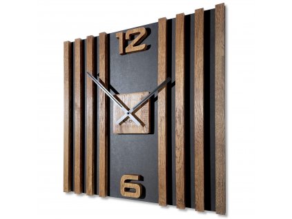 Luxusné drevené hodiny na stenu LAMELE SQ 60cm - hnedé