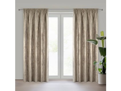 Zamatový záves ESTEL zdobený reliéfnym vzorom - tmavobéžový