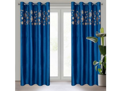 Vianočný velvetový záves ASTRA v modrej farbe