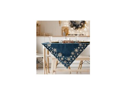 Vianočný zamatový obrus na stôl JOY4 v modrej farbe