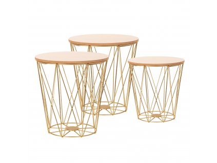 3-dielny Set zlatých dekoračných stolíkov TWINS