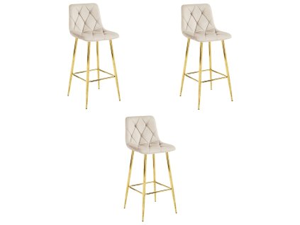 Sada 3 barových stoličiek NADO - béžové / zlaté nohy