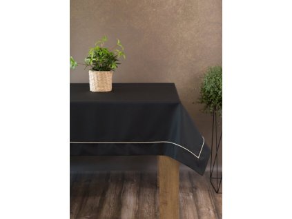 Elegantný čierny obrus DORITA so striebornou lemovkou 145 x 280 cm