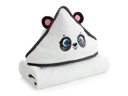 Detský uterák s kapucňou PANDA 100 x 100 cm - biely