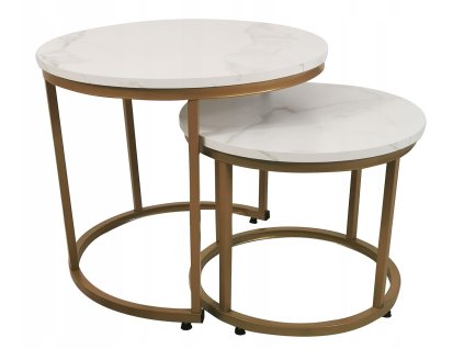 Set 2ks okrúhlych kávových stolíkov 53 43cm Biely mramor1