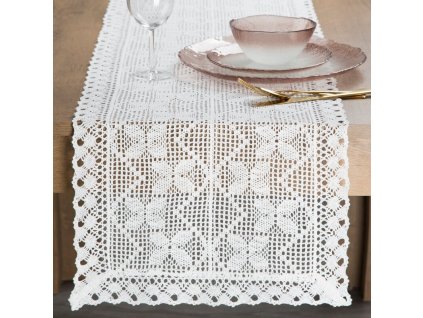 Čipkovaná štóla na stôl MARTHA - biela 40x140cm