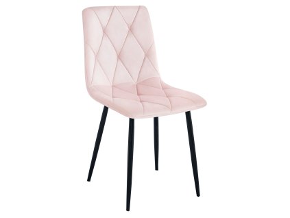 Zamatová jedálenská stolička LIBRA - svetloružová s čiernymi nohami