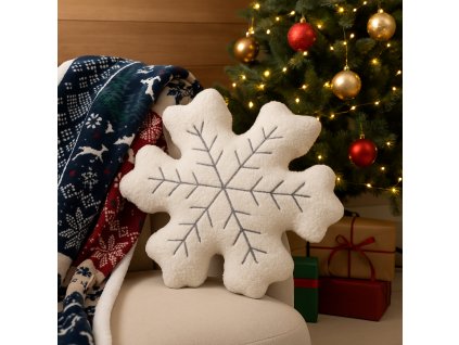 Dekoračný vankúš Snehová vločka z bouclé materiálu 38 x 38 cm