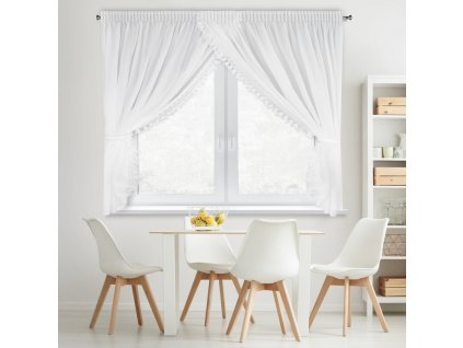 Hotová záclona LORETA 1 s ozdobnými šnúrkami – biela, 400×160cm