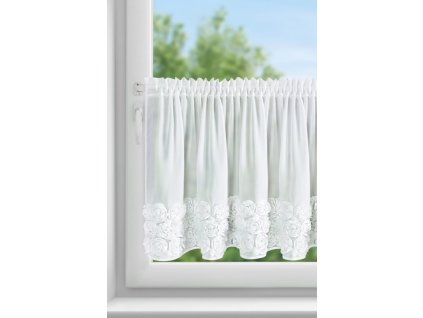 Hotová šifónová záclona ROSES 11 biela na pásku, 150 x 70 cm