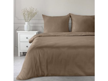 Saténové posteľné obliečky VERA s jemnými prúžkami v hnedej farbe